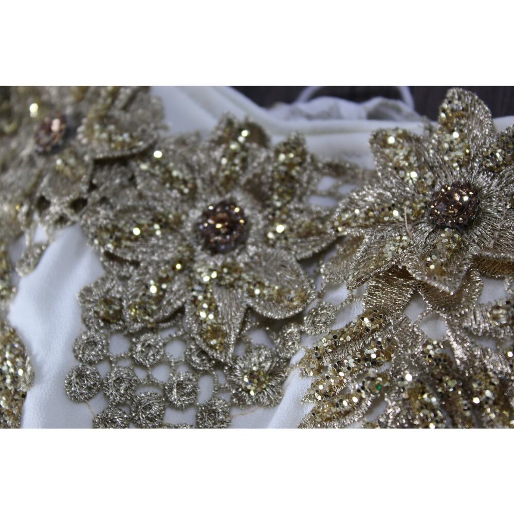 Custom Girls 14 Ice Skating costume gold glitter floral halter dance competition - Picture 13 of 16